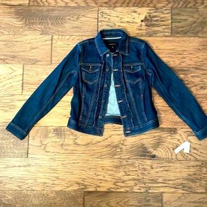 Talbots Ladies Womens Dark Blue Ruffle Front Denim Jacket Size XS